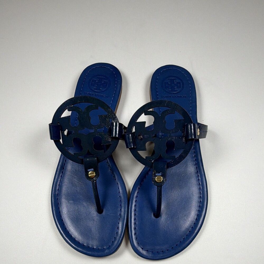 Tory Burch Women's Blue Logo Thong Sandals Slip On Solid US 10.5 M
